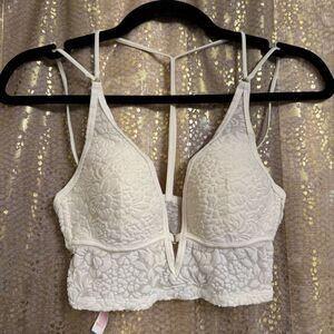 PINK Victorias Secret Ivory Burnout Velvet Lightly Lined Strappy Bralette Small